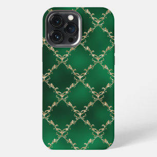 Elegante Metallic Groen Goud Damast iPhone 13 Pro Max Hoesje
