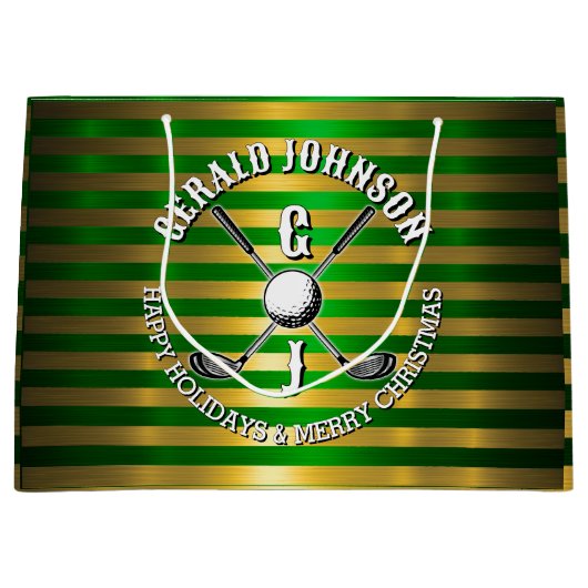 Elegante Metallic Groen-Goud Golf Monogram Grote G Groot Cadeauzakje (Voorkant)
