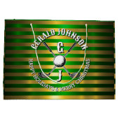 Elegante Metallic Groen-Goud Golf Monogram Grote G Groot Cadeauzakje (Achterkant)