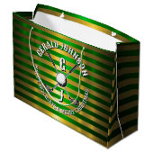 Elegante Metallic Groen-Goud Golf Monogram Grote G Groot Cadeauzakje (Achterkant Gekanteld)