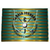 Elegante Metallic Groen-Gouden Golf Monogram Groot Cadeauzakje (Voorkant)