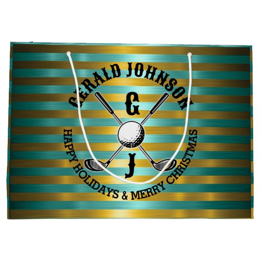 Elegante Metallic Groen-Gouden Golf Monogram Groot Cadeauzakje (Achterkant)