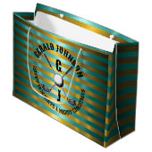 Elegante Metallic Groen-Gouden Golf Monogram Groot Cadeauzakje (Voorkant Gekanteld)