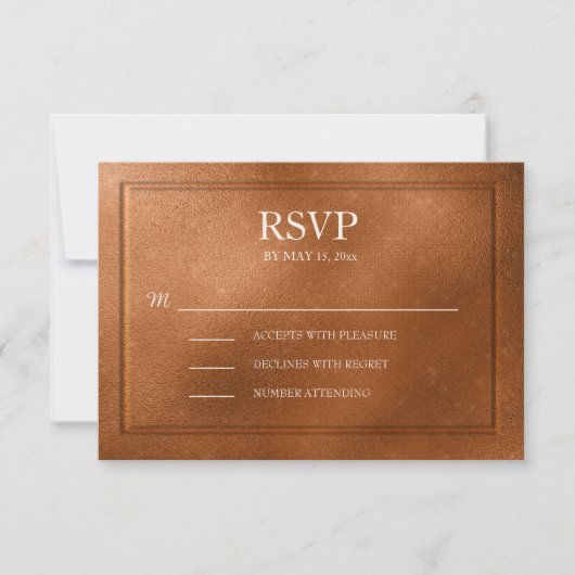 Elegante Metallic Koperen Huwelijks RSVP Kaartje (Voorkant)