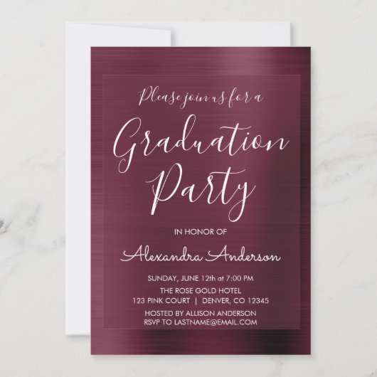 Elegante Metallic Paarse Bourgogne Graduation Part Kaart (Voorkant)
