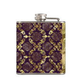 Elegante Metallic Paarse & Gouden Damasks en Kant  Heupfles (Achterkant)