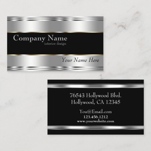 Elegante Metallic Professionele Bedrijfs Zilver Visitekaartje (Voorkant / Achterkant)