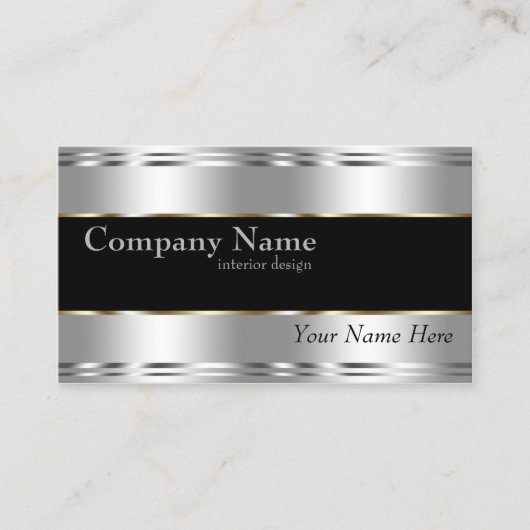 Elegante Metallic Professionele Bedrijfs Zilver Visitekaartje (Voorkant)