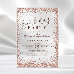 Elegante Metallic Roze Goud Glitter 10e Verjaardag Acryl Uitnodigingen