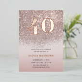 Elegante Metallic Roze Goud Glitter 40e Verjaardag Folie Uitnodiging (Staand Voorkant)