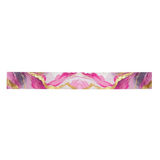 Elegante Metallic Swirls Ribbon Roze, Goud & Wit Satijnen Lint (Voorkant)