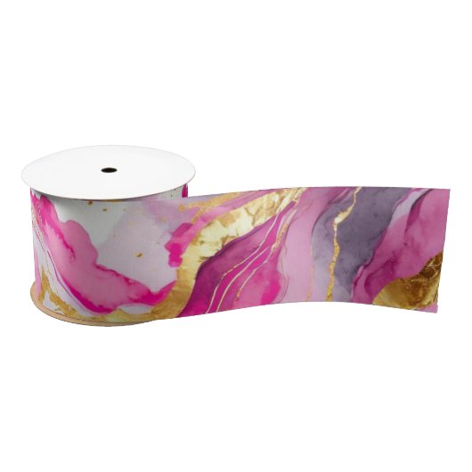 Elegante Metallic Swirls Ribbon Roze, Goud & Wit Satijnen Lint (Spoel)