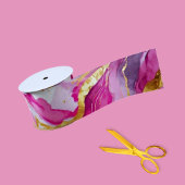 Elegante Metallic Swirls Ribbon Roze, Goud & Wit Satijnen Lint
