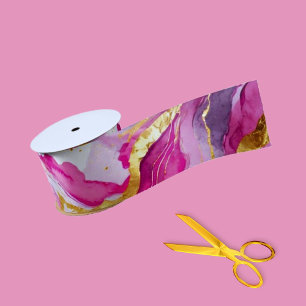 Elegante Metallic Swirls Ribbon Roze, Goud & Wit Satijnen Lint