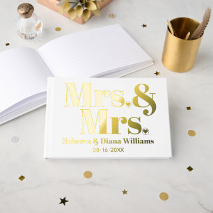 Elegante mevrouw en mevrouw lesbische witte bruilo gastenboek