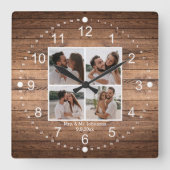 elegante mevrouw & meneer 4 foto's collage rustie vierkante klok (Voorkant)