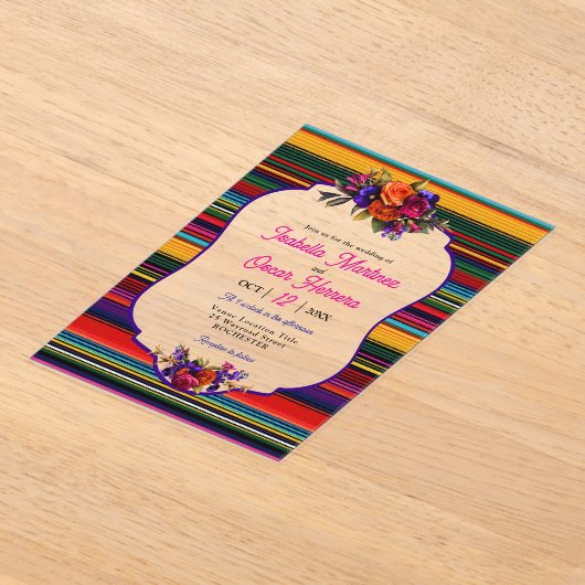 Elegante Mexicaanse bloemen acryl bruiloft uitnodi Acryl Uitnodigingen (Laagn)