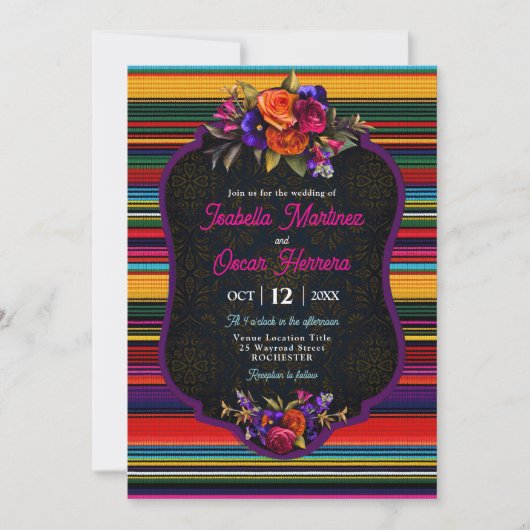 Elegante Mexicaanse bloemen bruiloft uitnodiging (Voorkant)