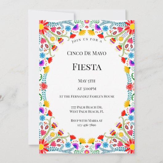 Elegante Mexicaanse Bloemen Cinco De Mayo Feest  Kaart (Voorkant)