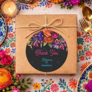 Elegante Mexicaanse bloemen trouwdag bedankt Ronde Sticker