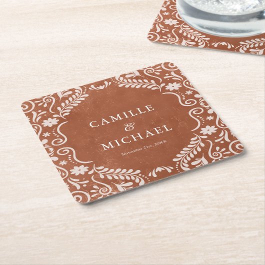 Elegante Mexicaanse bruiloft Papel Picado Onderzet Kartonnen Onderzetters (Schuin)