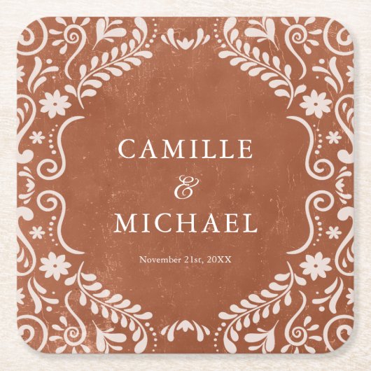 Elegante Mexicaanse bruiloft Papel Picado Onderzet Kartonnen Onderzetters (Voorkant)