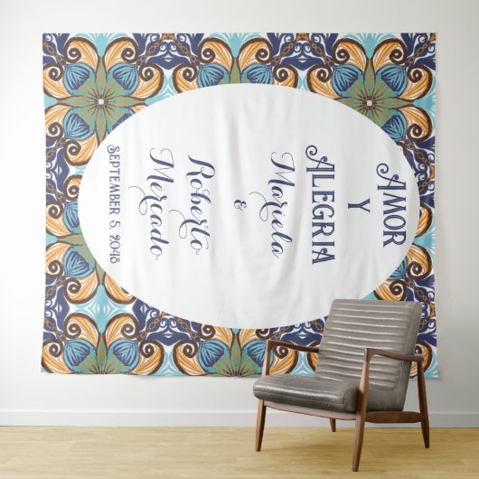 Elegante Mexicaanse Floral Talavera bruiloft achte Wandkleed (In Situ (horizontaal))