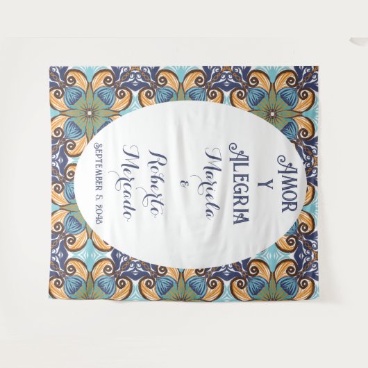 Elegante Mexicaanse Floral Talavera bruiloft achte Wandkleed (Voorkant (horizontaal))