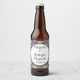 Elegante Mexicaanse Floral Talavera bruiloft Bier Etiket