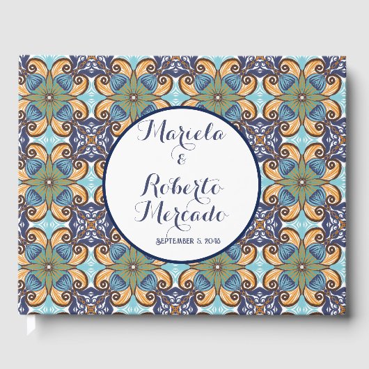 Elegante Mexicaanse Floral Talavera bruiloft Gastenboek (Voorkant)
