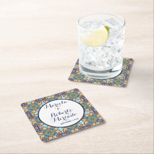 Elegante Mexicaanse Floral Talavera bruiloft Kartonnen Onderzetters