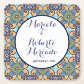 Elegante Mexicaanse Floral Talavera bruiloft Kartonnen Onderzetters (Voorkant)