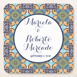 Elegante Mexicaanse Floral Talavera bruiloft Kartonnen Onderzetters