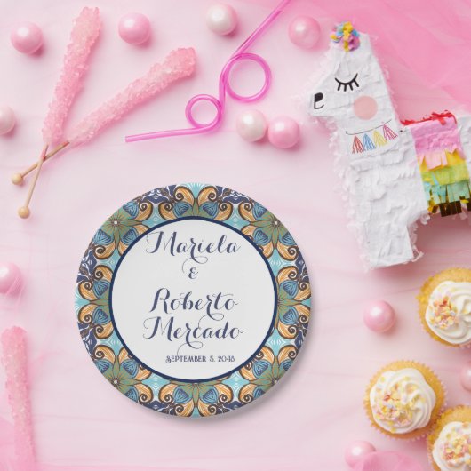 Elegante Mexicaanse Floral Talavera bruiloft Papieren Bordje (Feest)