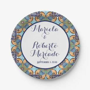 Elegante Mexicaanse Floral Talavera bruiloft Papieren Bordje
