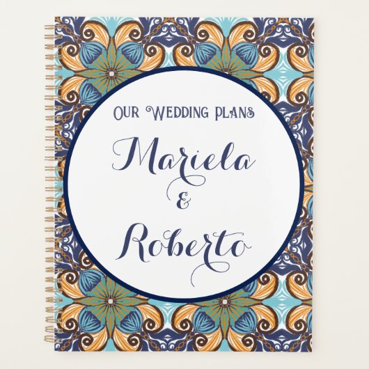 Elegante Mexicaanse Floral Talavera bruiloft Planner (Voorkant)