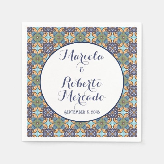 Elegante Mexicaanse Floral Talavera bruiloft Servet (Voorkant)