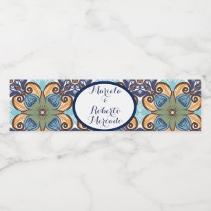 Elegante Mexicaanse Floral Talavera bruiloft Waterfles Etiket