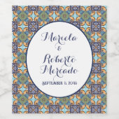 Elegante Mexicaanse Floral Talavera bruiloft Wijn Etiket (Enkel label)
