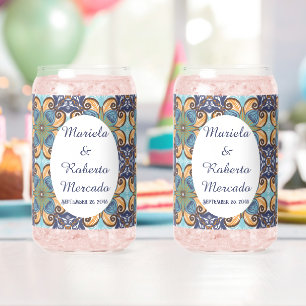 Elegante Mexicaanse Floral Talavera Oval Wedding Blikvorm Glas