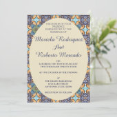 Elegante Mexicaanse Floral Talavera Oval Wedding Kaart (Staand voorkant)
