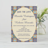 Elegante Mexicaanse Floral Talavera Oval Wedding Save The Date (Staand voorkant)