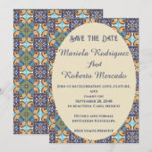 Elegante Mexicaanse Floral Talavera Oval Wedding Save The Date (Voorkant / Achterkant)