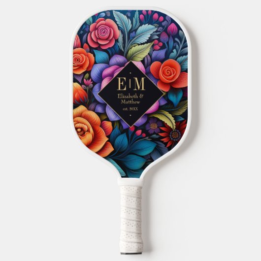 Elegante Mexicaanse Folk Art Floral Custom Monogra Pickleball Paddle (Voorkant)