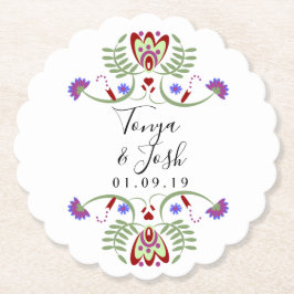 Elegante Mexicaanse Folk Bloemen Bruiloft | Mini H Kartonnen Onderzetters
