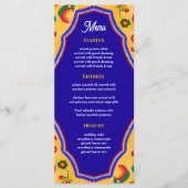 Elegante Mexicaanse levendige gele blauwe bruiloft Menu (Voorkant)