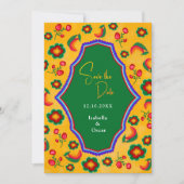 Elegante Mexicaanse levendige gele blauwe bruiloft Save The Date (Voorkant)