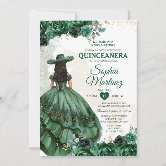 Elegante Mexicaanse Prinses Emerald Groene Quincea Kaart (Voorkant)