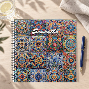 Elegante Mexicaanse Rode Gele Talavera Tegels Mono Notitieboek