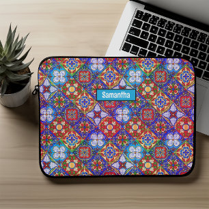 Elegante Mexicaanse talavera rode blauwe paarse te Laptop Sleeve